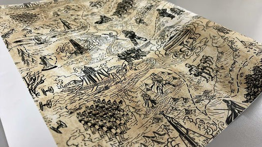 *RETAIL* VINYL Toile Map - Parchment - Slightly Doubled/Blurry Printed (See Photos)