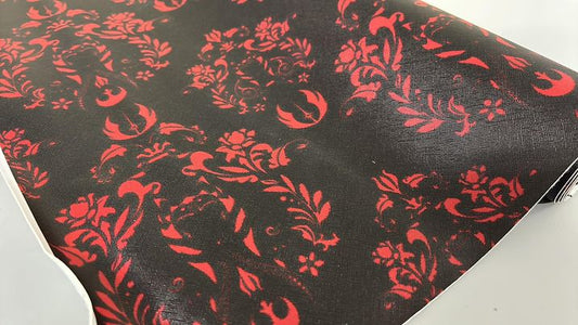 *RETAIL* VINYL - Snips Damask - Red/Black - (Discounted Due To Rough/Thin Lines)