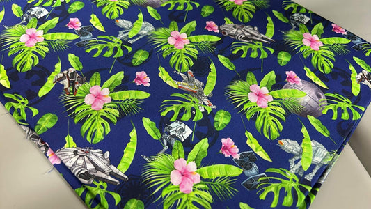 *RETAIL* Tropical Wars Pink Flowers - Blue (Half Size)